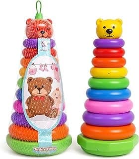 TOYZTREND Plastic Baby Kids Teddy Stacking Ring Jumbo Stack Up Educational Toy Assorted color Rings Tower Construction Toys