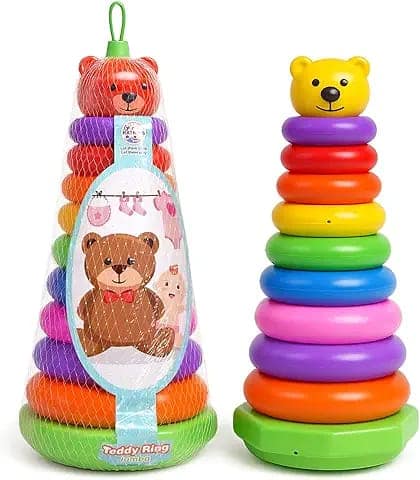 TOYZTREND Plastic Baby Kids Teddy Stacking Ring Jumbo Stack Up Educational Toy Assorted color Rings Tower Construction Toys view 2