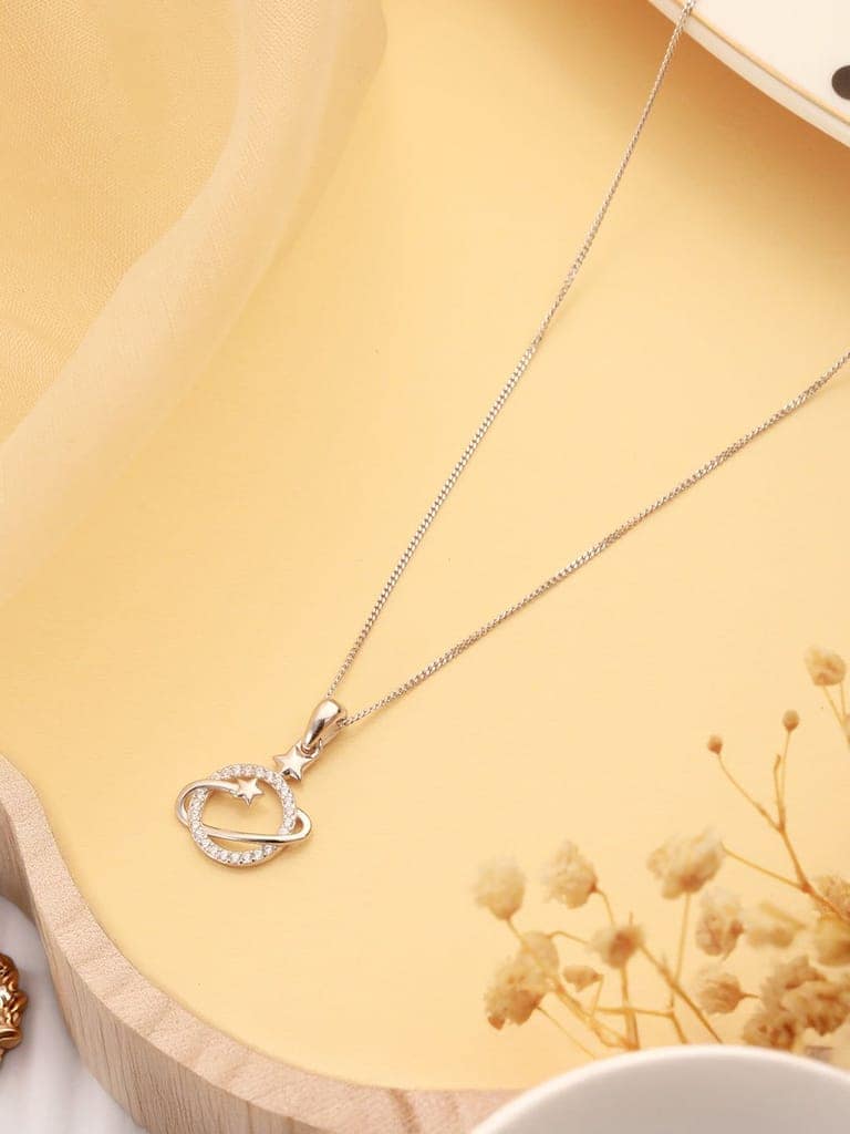 925 Sterling Silver CZ Studded Delicate Orbital Star Pendant necklace & Chain