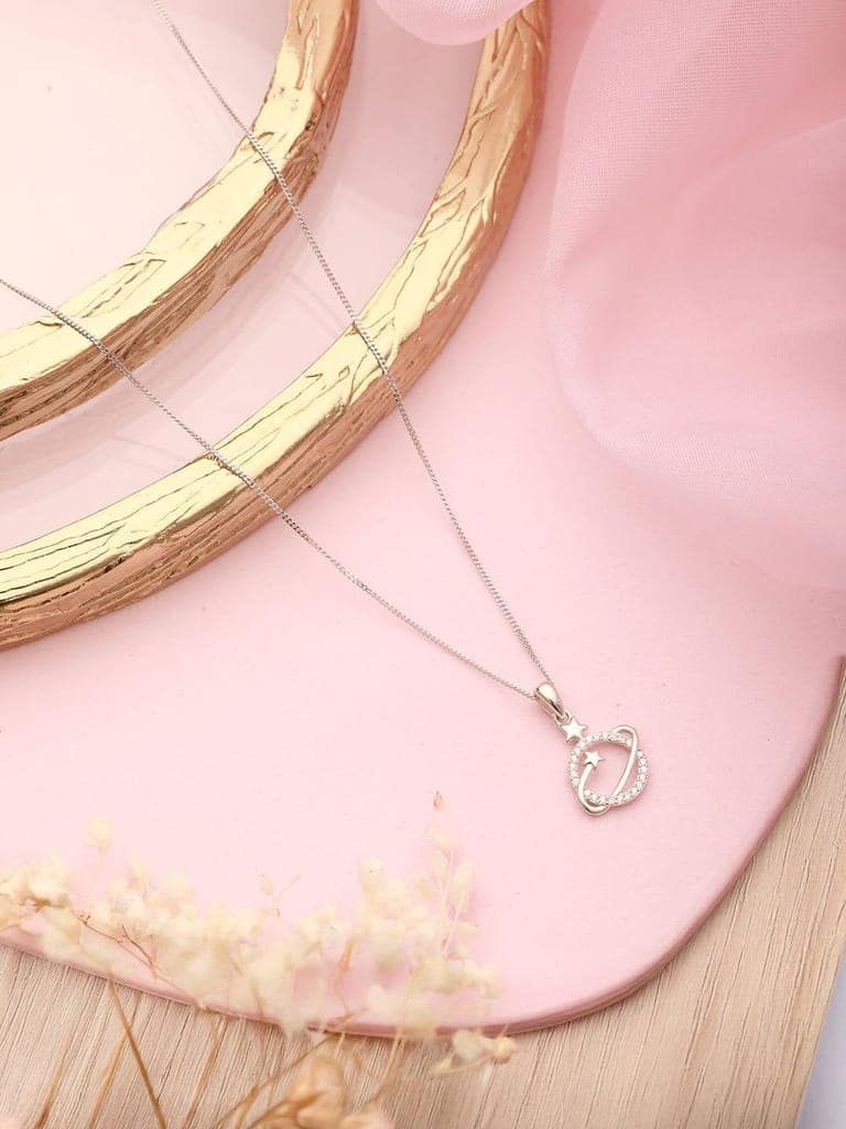 925 Sterling Silver CZ Studded Delicate Orbital Star Pendant necklace & Chain view 8