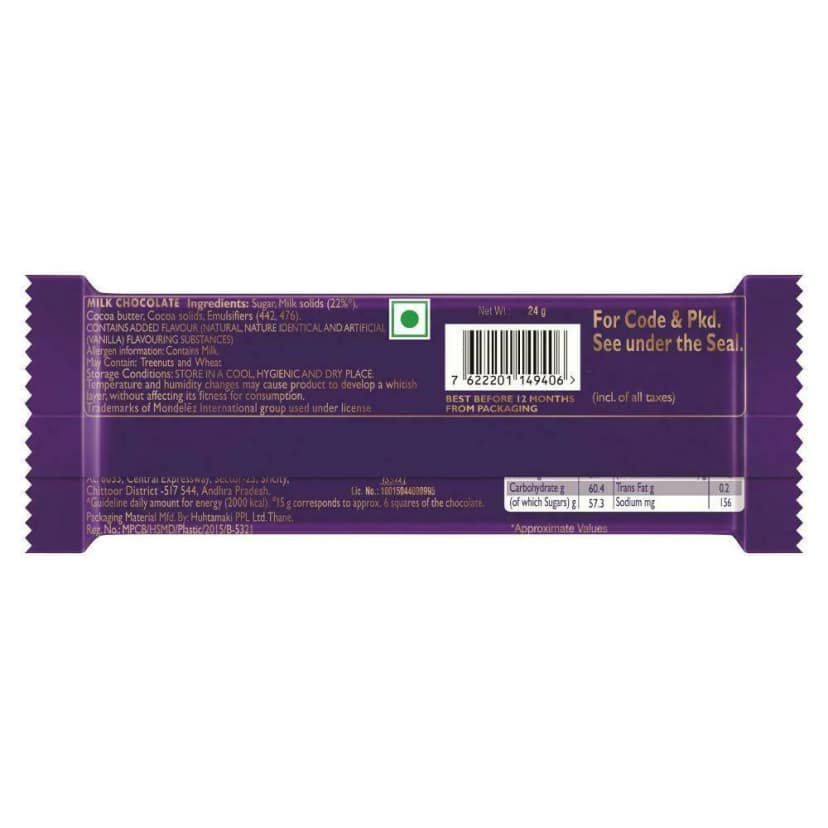 Cadbury Dairy Milk Chocolate 25.3 G 1 Pcs view 2