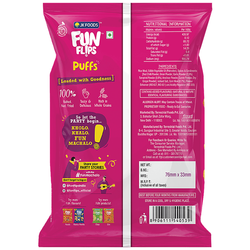Fun Flips Puffs - Tango, Baked & Crunchy, Healthy Snacks, 75 G view 2