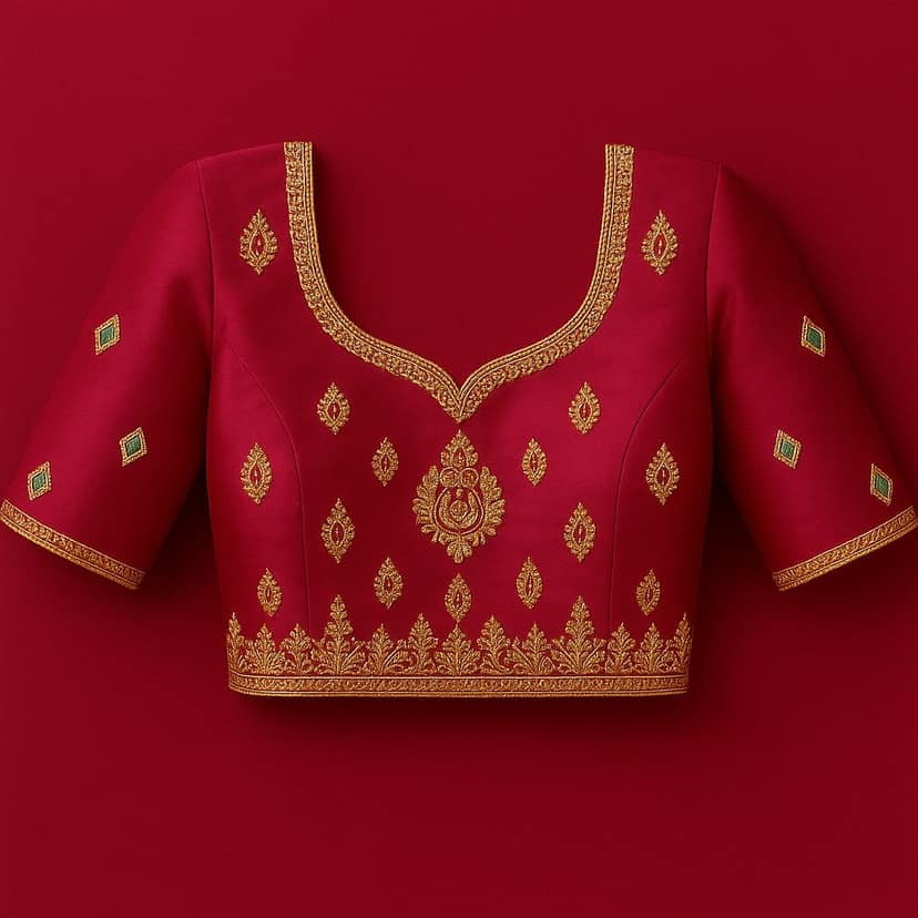 Women's Magenta Silk Blend Blouse with Golden Zari Embroidery