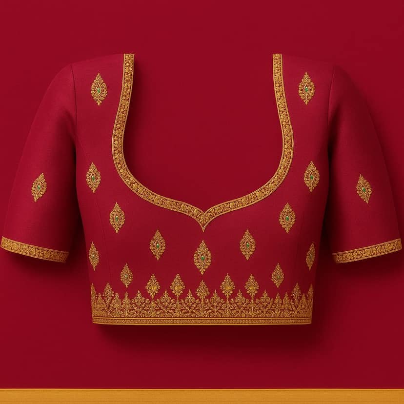 Women's Magenta Silk Blend Blouse with Golden Zari Embroidery view 2
