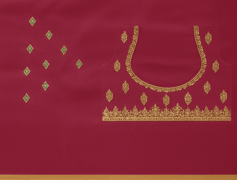Women's Magenta Silk Blend Blouse with Golden Zari Embroidery view 3