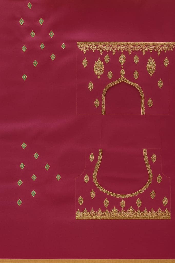 Women's Magenta Silk Blend Blouse with Golden Zari Embroidery view 4