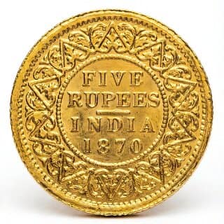 5 Rupees 1870 Victoria, British India Gold-plated Fantasy Coin Silver Collection