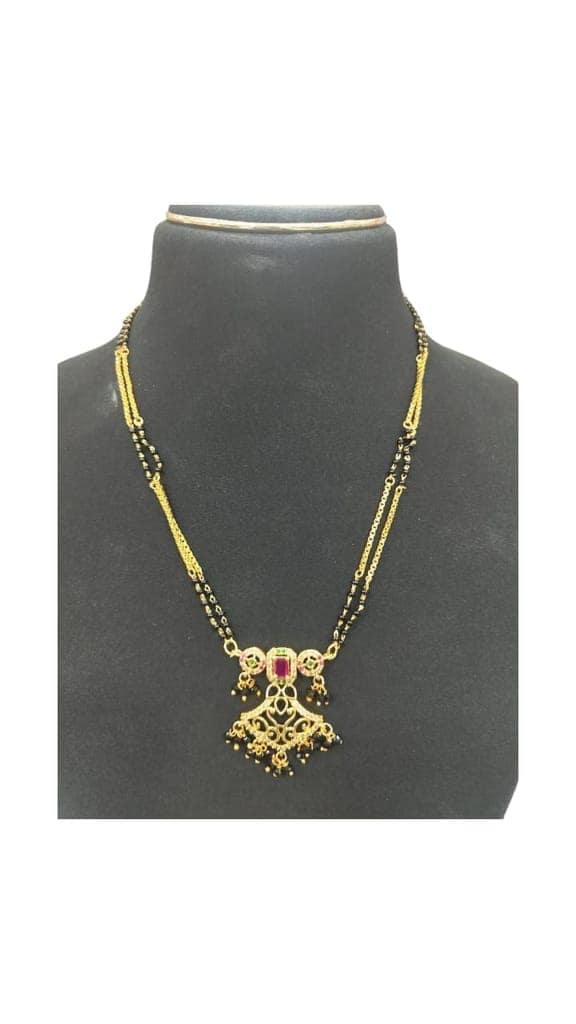 Black Beads Mangalsutra with Gold Pendant for Women view 2