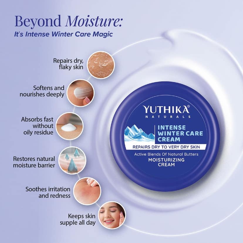 Yuthika Intense Winter Care Cream 100ml, Non Greasy Daily Moisturizing Cream for Dry to Very Dry Skin, Face Moisturizer view 7