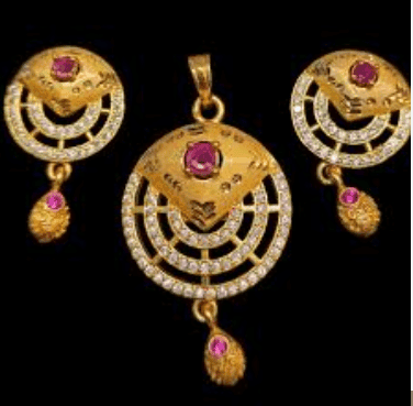 Gold Plated Pendant Set with Ruby Stone and Sparkling Embellishments view 3