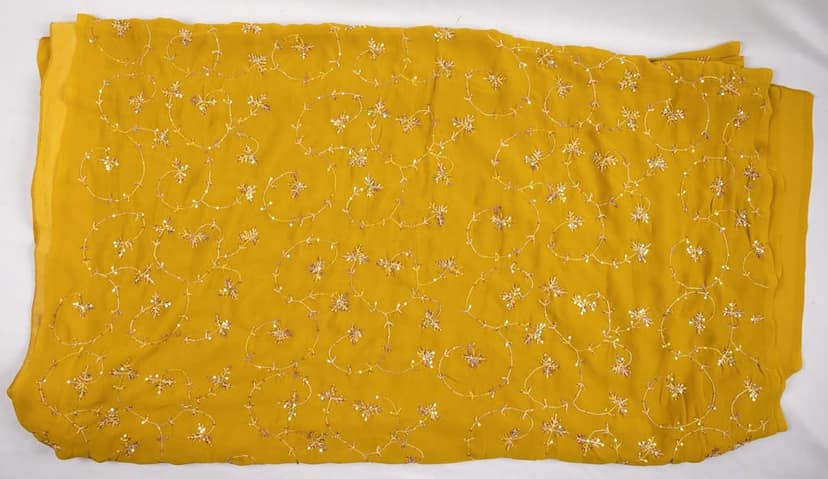 Yellow Chiffon Saree with Silver Embroidery view 3