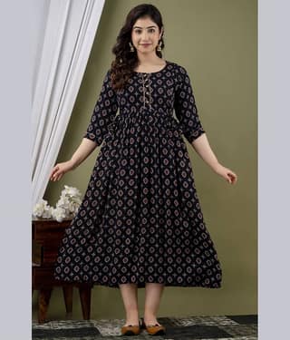 Nevisha Style Black Cotton Maternity Kurta Single