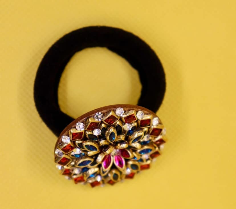 "Exquisite Handcrafted Meenakari Kundan Stone Studded Traditional Indian Hair Tie for Women" view 2
