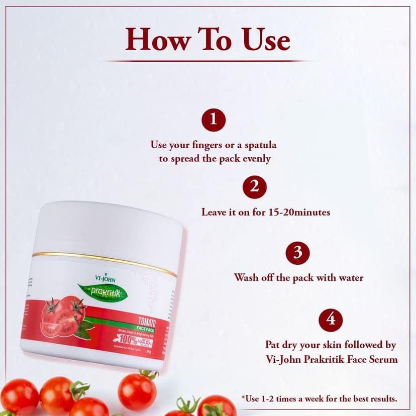 VI-JOHN Prakritik Tomato Face Pack for Men & Women | 100g | Clear & Brightening Skin | 100% Natural Bio Actives | Cruelty-free | Paraben Free | Vegan | Dermatologist Approved | All Skin Types view 5