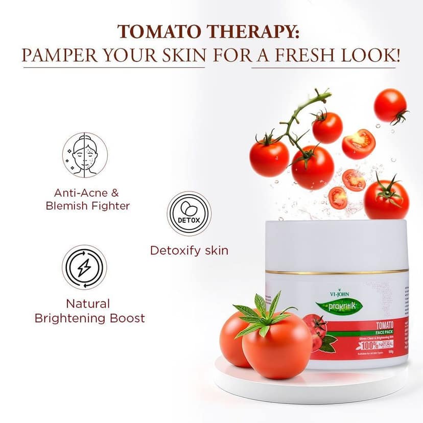 VI-JOHN Prakritik Tomato Face Pack for Men & Women | 100g | Clear & Brightening Skin | 100% Natural Bio Actives | Cruelty-free | Paraben Free | Vegan | Dermatologist Approved | All Skin Types view 6