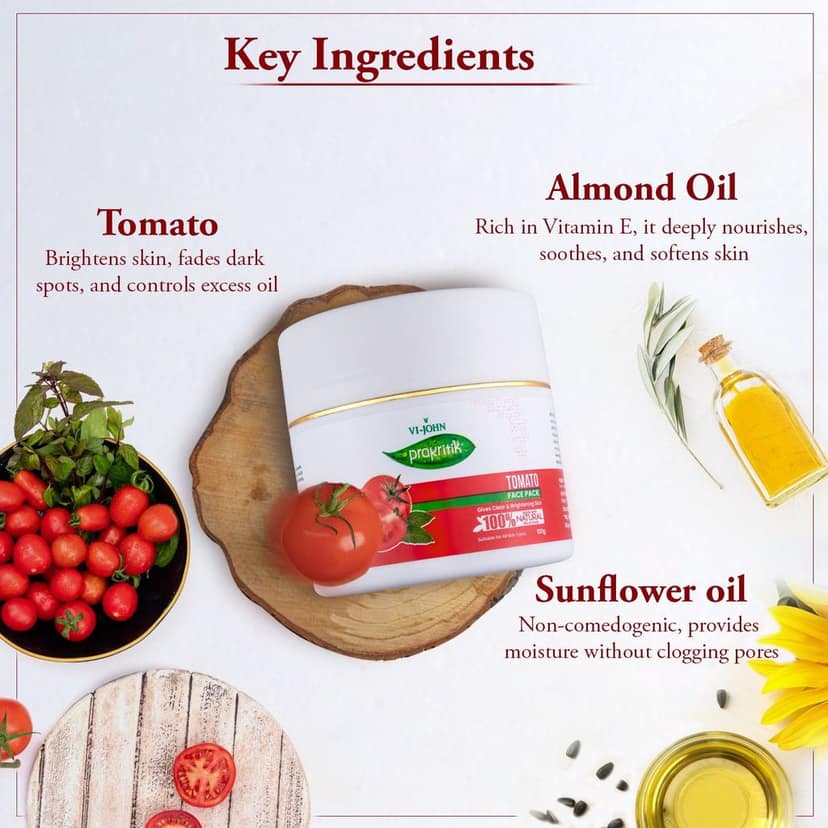 VI-JOHN Prakritik Tomato Face Pack for Men & Women | 100g | Clear & Brightening Skin | 100% Natural Bio Actives | Cruelty-free | Paraben Free | Vegan | Dermatologist Approved | All Skin Types view 8