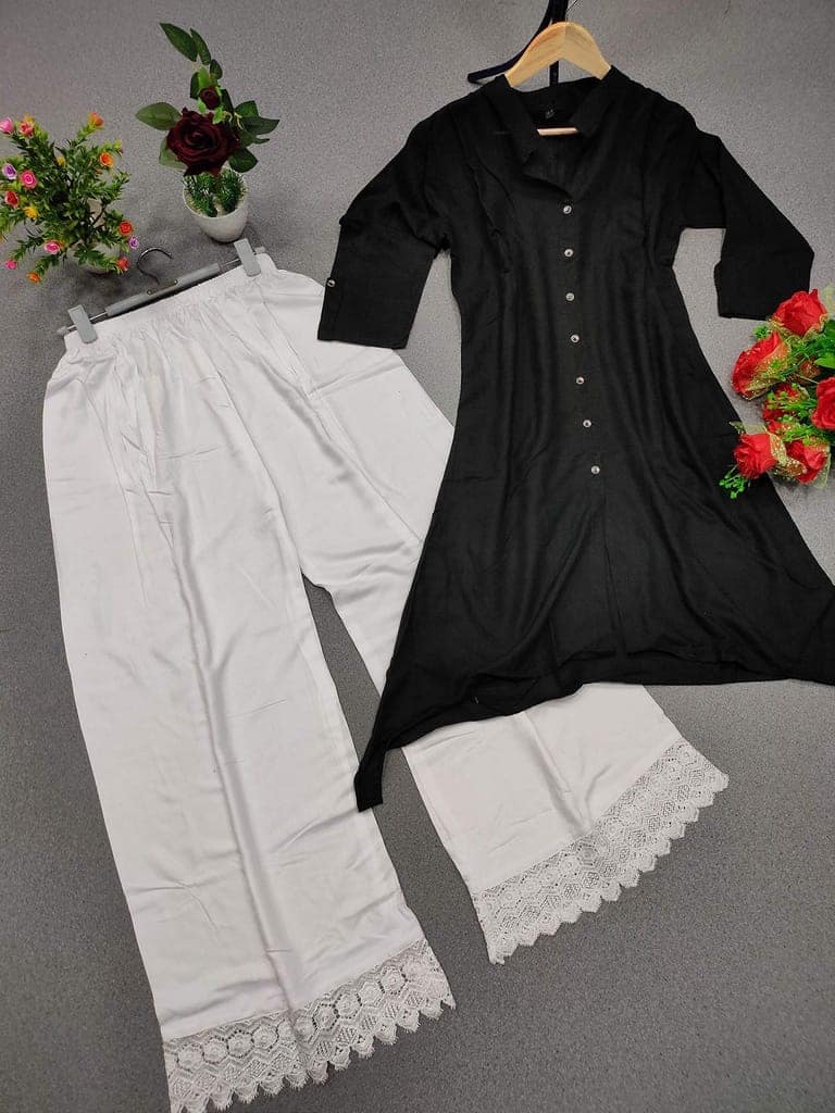 Buy & Try Women's Rayon Kurti Set | Rayon Kurit Palazzo Set | Kurti with Palazzo | Triangle Kurtis. view 9