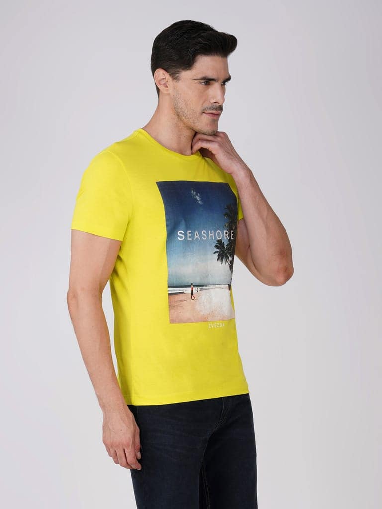 Men’s Graphic Print Round Neck Cotton T-Shirt-Light Green view 3