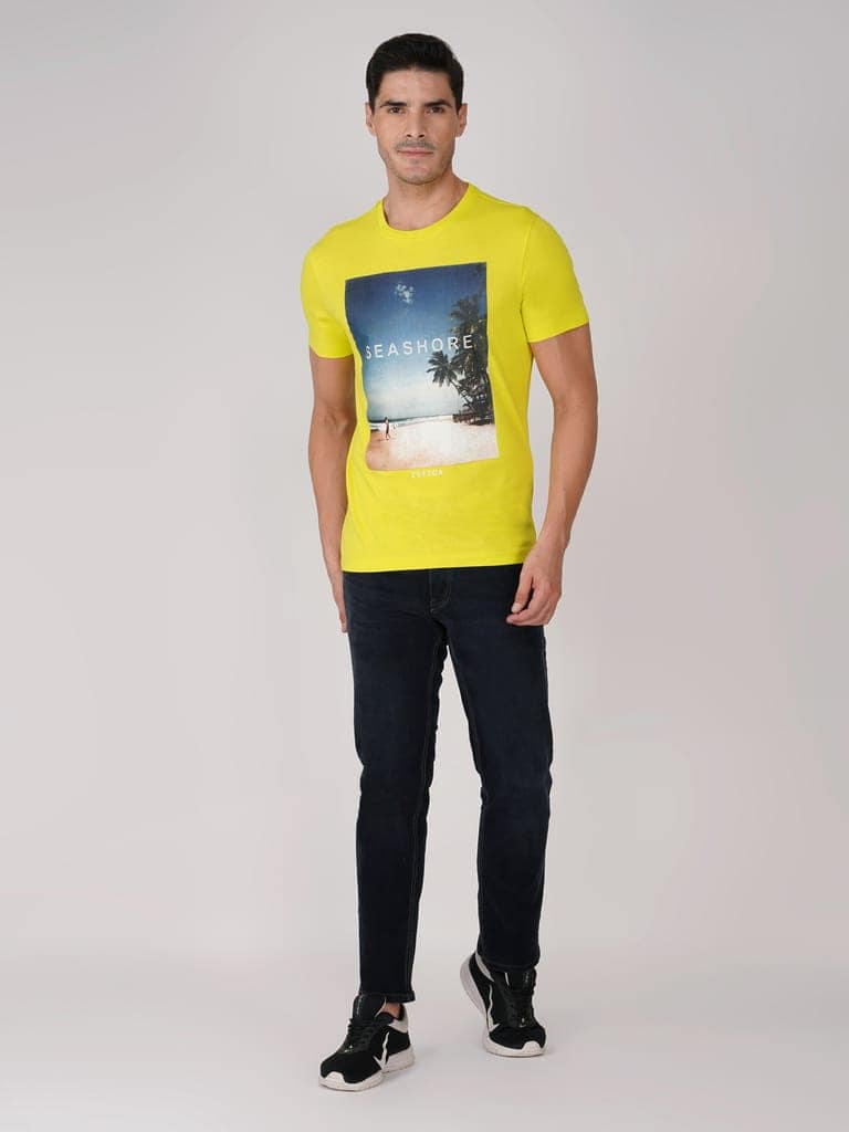 Men’s Graphic Print Round Neck Cotton T-Shirt-Light Green view 5