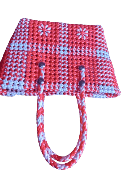 Orange and White Handwoven Plastic Wire Bag view 3