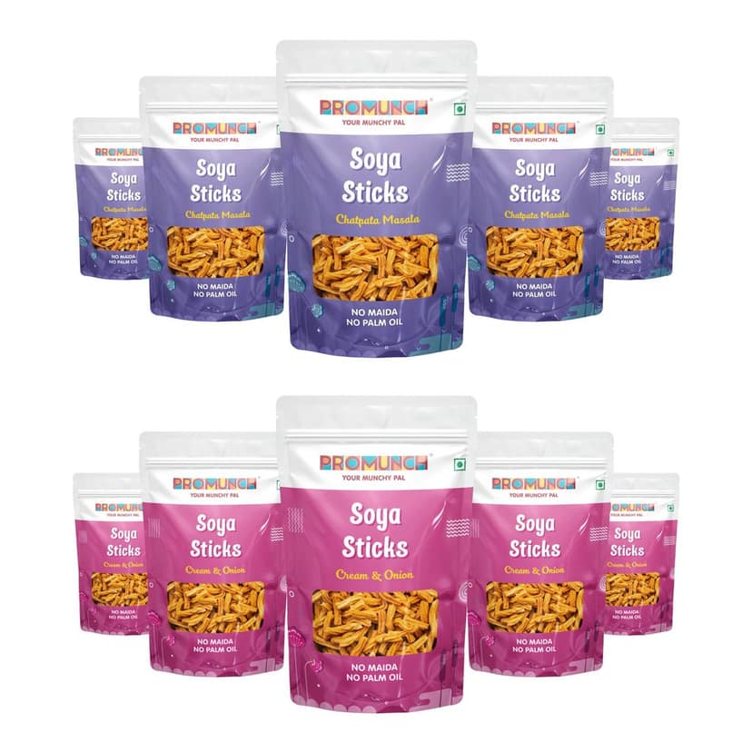 PROMUNCH Combo Pack - Soya Sticks (Chatpata Masala , Cream Onion) - 30g Each view 10