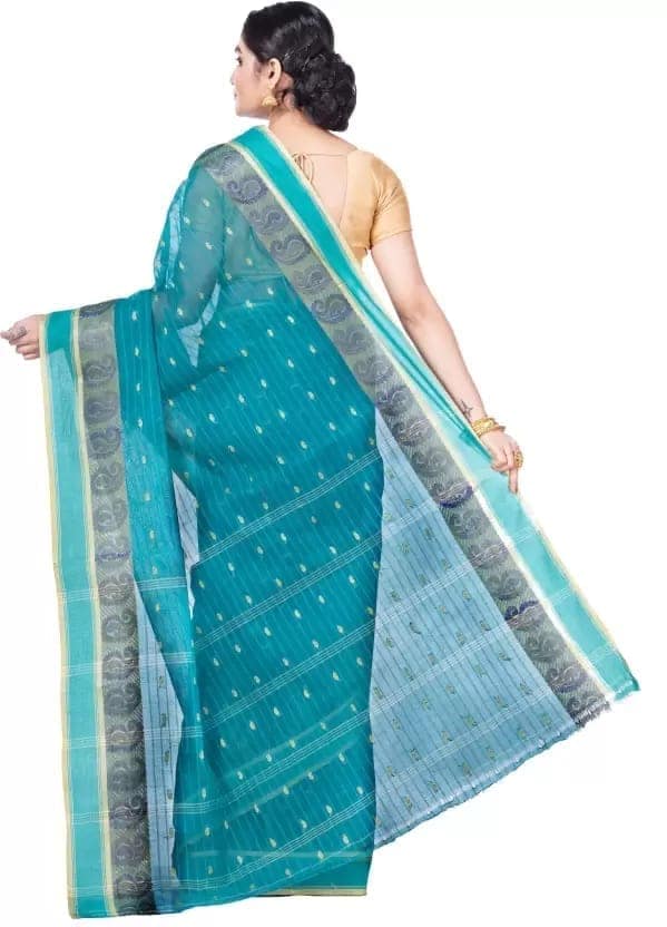 GitAsit Self Design, Woven Tant Pure Cotton Saree (Light Green) view 2