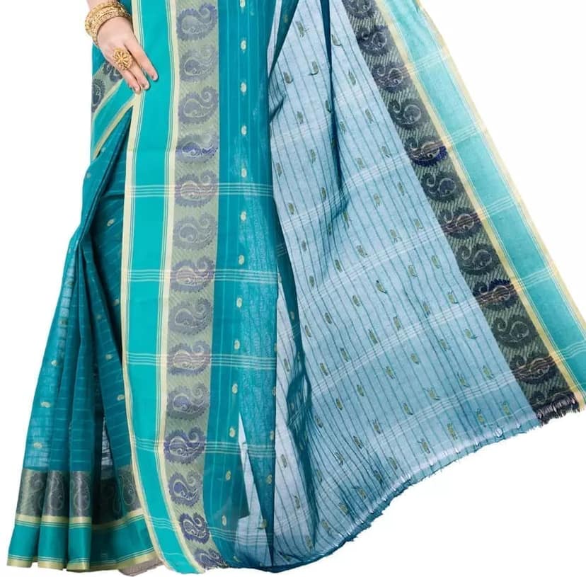 GitAsit Self Design, Woven Tant Pure Cotton Saree (Light Green) view 4