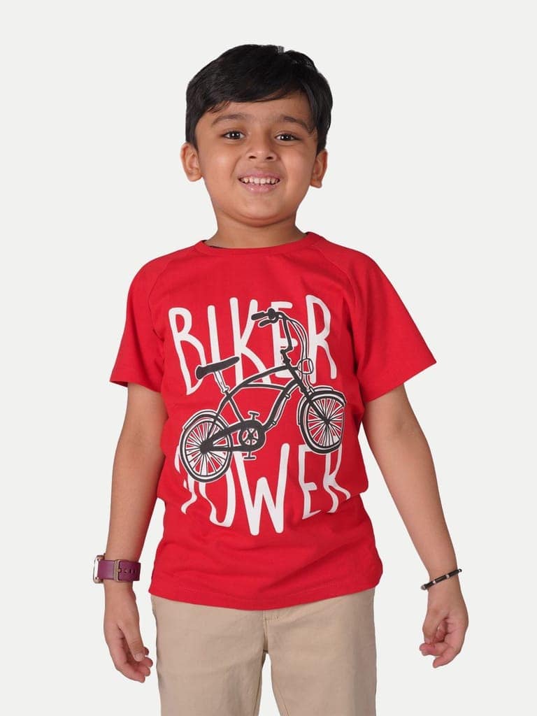 Boys Red T-shirt with Biker Print view 2