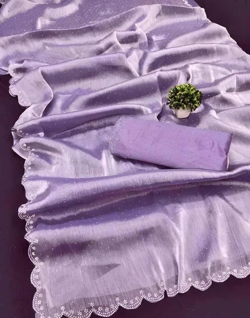 Women's Lavender Organza Silk Saree with Sequins Work | Designer Party Wear Saree with Matching Blouse Piece | Elegant Ethnic Wear view 5