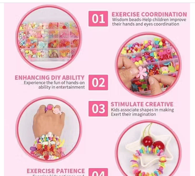 DIY Beads Jewelry Making Kit for Kids – Bracelet, Necklace, Hairband & Ring Craft Set view 2