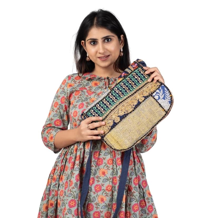 Handmade Embroidered Mini Sling Bag with Tassels, Boho Chic Small Shoulder Bag view 2