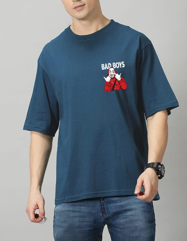 SCOTT FINCHER Men's Oversized BAD BOY Graphic Printed T-shirt : AA(ARN)TBLUE_117 view 3