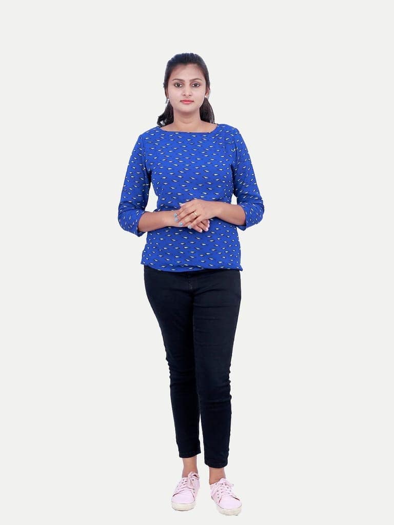 Women Royal Blue Printed Blouse view 3
