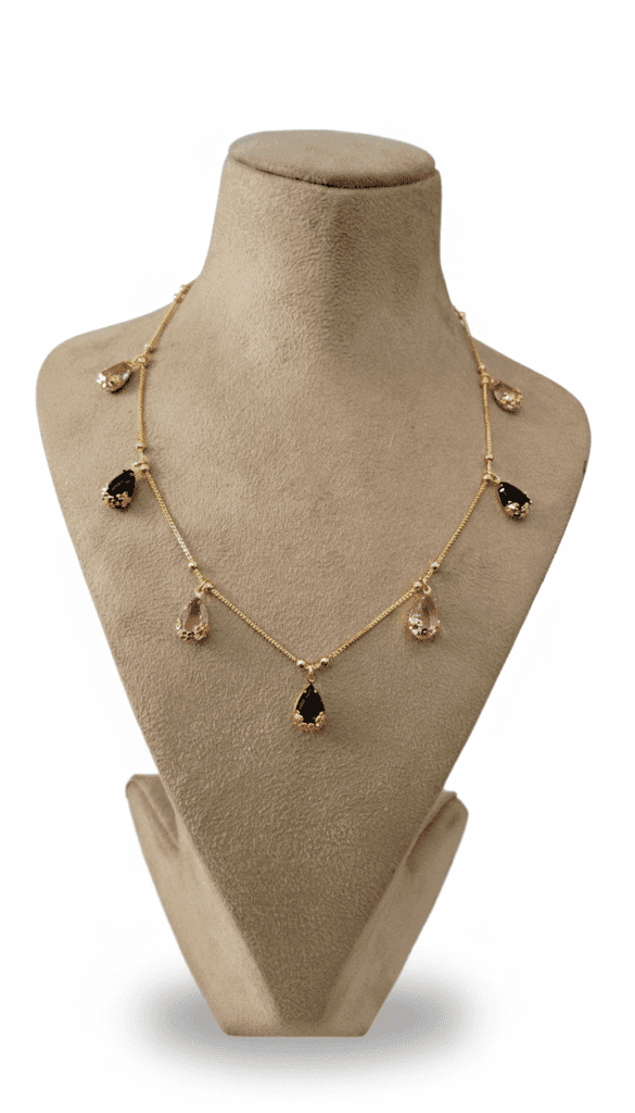 Gold-Plated Necklace with Pink & Black Teardrop Charms