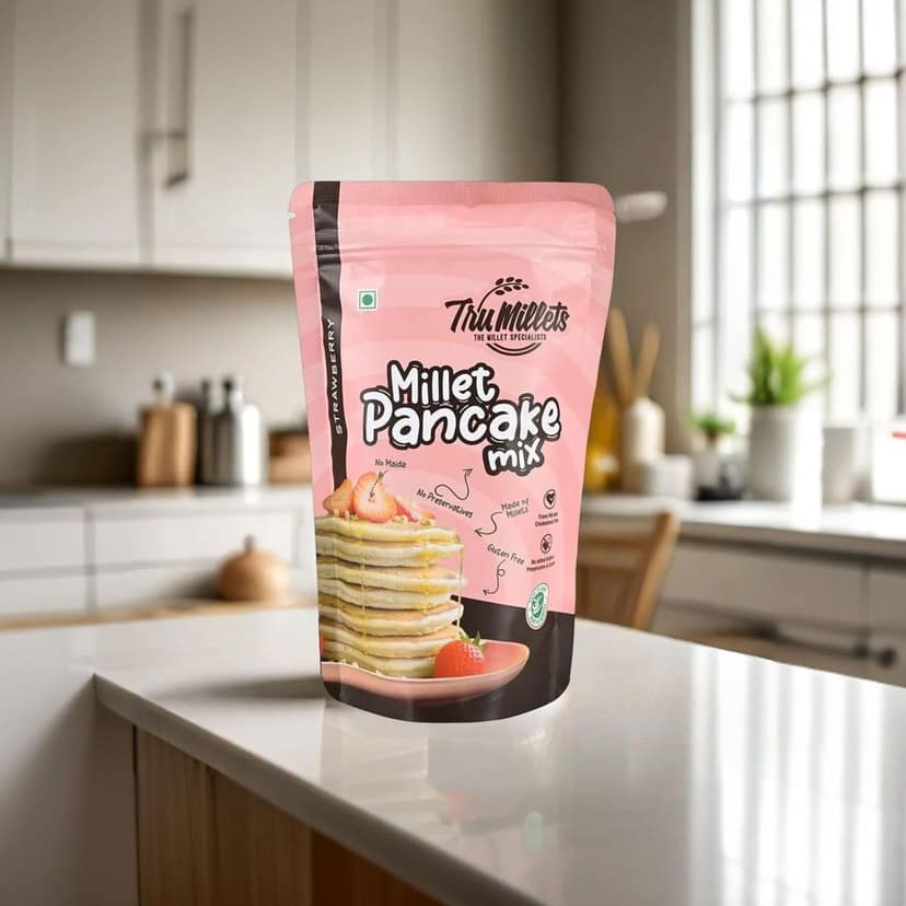 Trumillets 150gm Strawberry Millet Pancake | Instant Breakfast Mix | 100% Vegetarian Eggless Healthy Breakfast for Kids & Adults | No Added Maida | No Refined Sugar |Gluten Free view 3