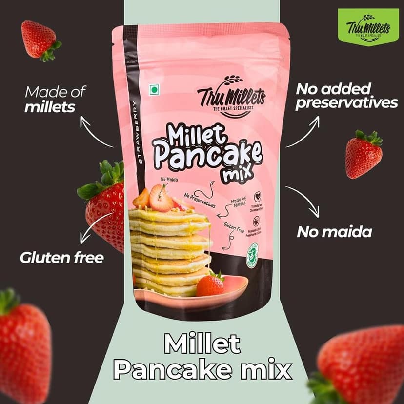 Trumillets 150gm Strawberry Millet Pancake | Instant Breakfast Mix | 100% Vegetarian Eggless Healthy Breakfast for Kids & Adults | No Added Maida | No Refined Sugar |Gluten Free view 4