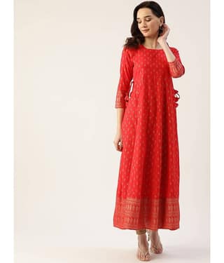HISHAM - Red Rayon Women's Flared Kurti ( Pack of 1 )
