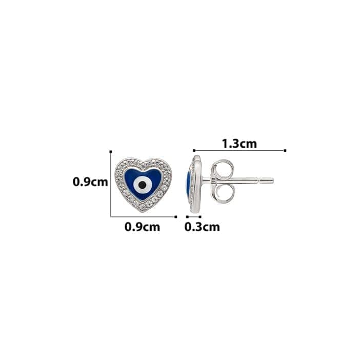 Silver Blue Heart Evil Eye Stud view 4