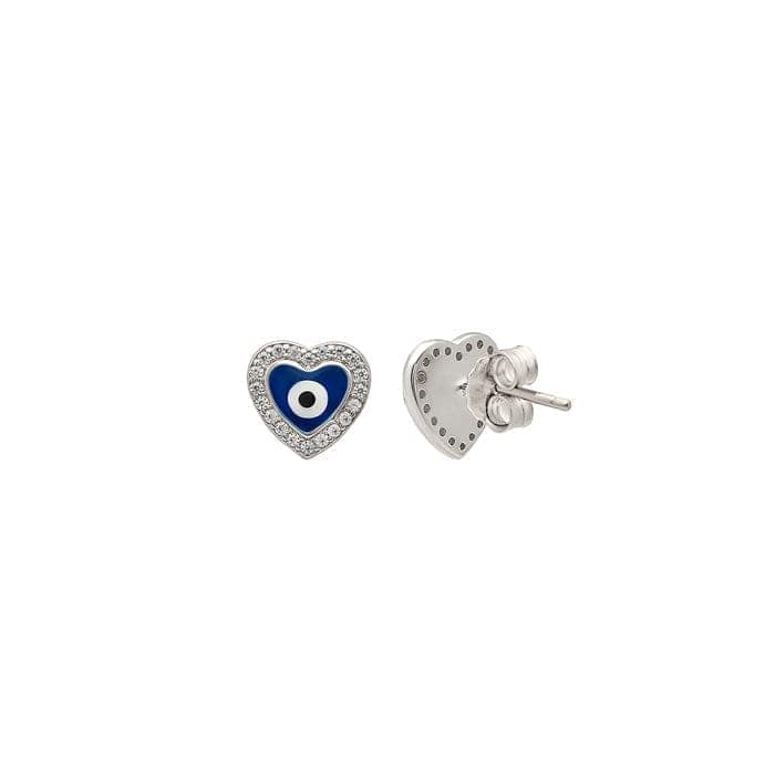Silver Blue Heart Evil Eye Stud view 5