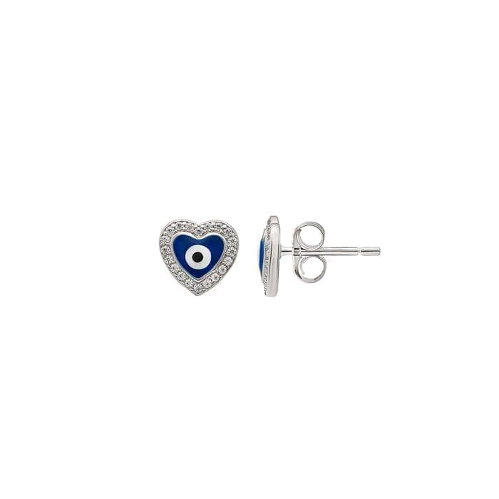 Silver Blue Heart Evil Eye Stud view 6