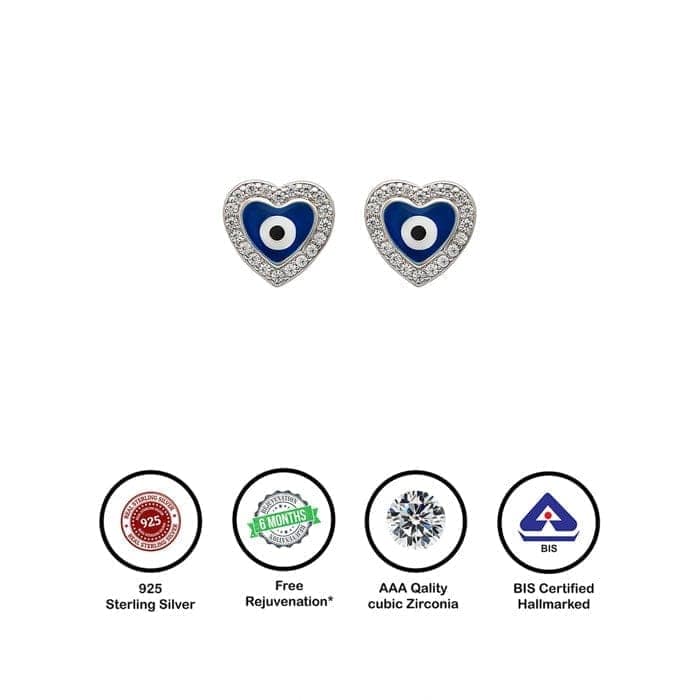 Silver Blue Heart Evil Eye Stud view 7