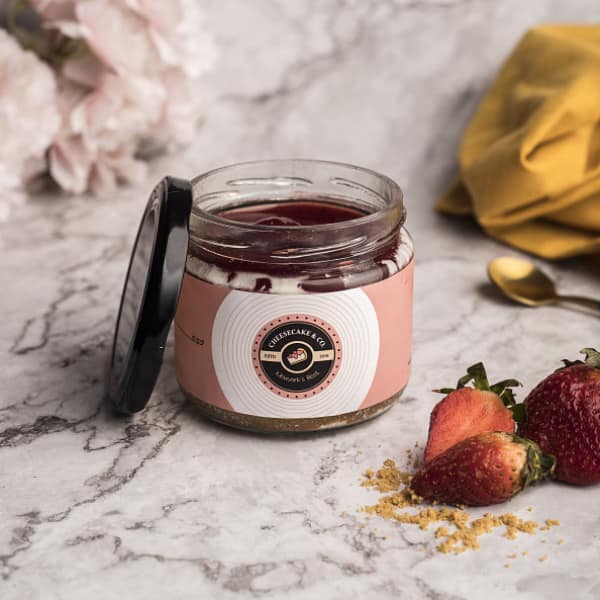 Strawberry baked cheesecake jar