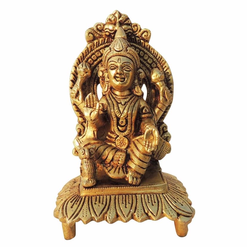 Brass Laxmi on Chowki Idol - Divine Goddess Statue Showpiece, Length : 4.5 Inch (BSMAS1600 L) view 2