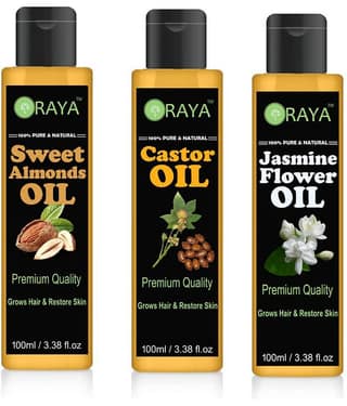 ORAYA 100% Pure & Natural Almond Oil & Castor Oil & Jasmine Oil 300 ml Pack of 3