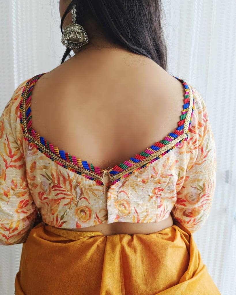 Crepe Silk Stitched Blouse Peach Color Floral Print-7978 view 4