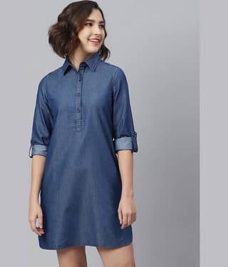 StyleStone Women Denim Shirt Dress ( Navy )