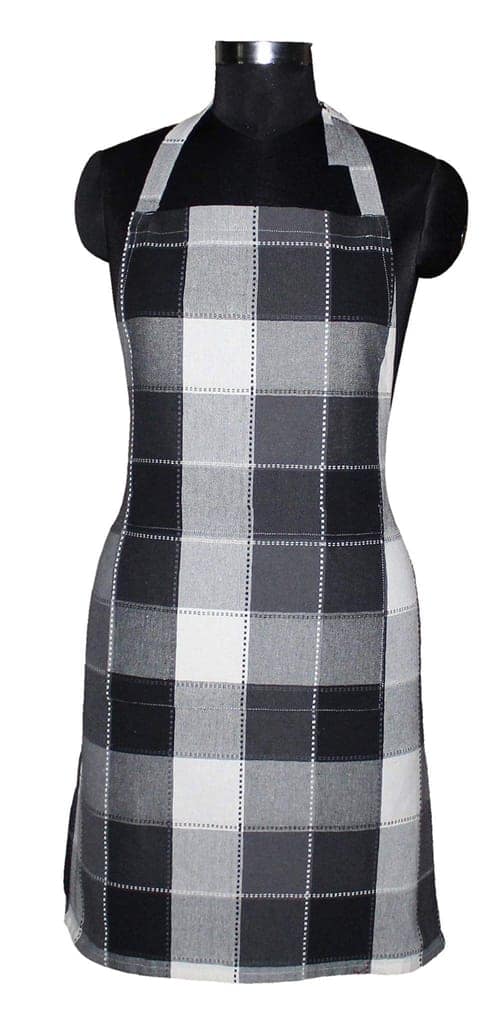 AIRWILL, 100% Cotton Yarn-Dyed Jacquard Dobby Designer Checks Aprons, Sized 65cm in Width & 80cm in Length with 1 Center Pocket, Adjustable Buckle on Top. Pack of 2 piece.