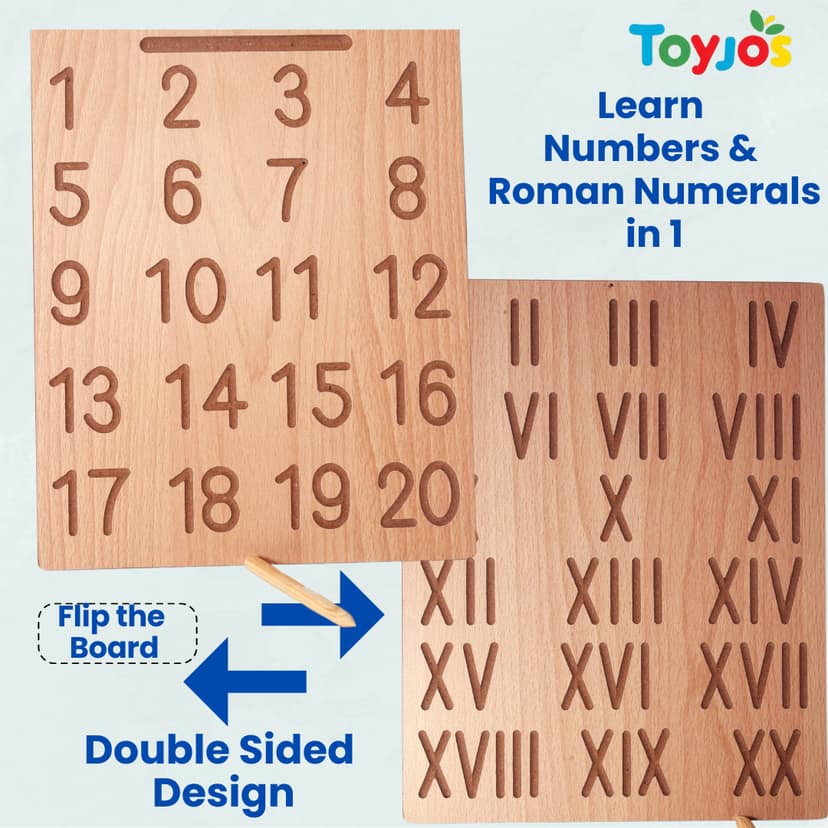 TOYJOS Wooden Counting and Roman Numbers Tracing Board With Stylus Pen | Kids Educational Double-Sided Maths Practice Board Toys | Reversible Montessori Learning Writing Slate for Boys, Girls (Age 2+) view 2