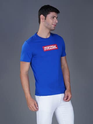 Zvezda Branded Men's Cotton Jersey Tee - Euro Fit-Blue