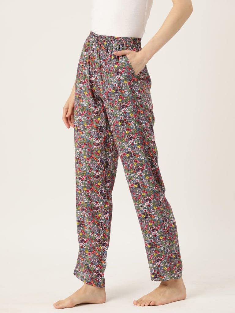 Women Floral Printed Pure Cotton Lounge Pants view 3